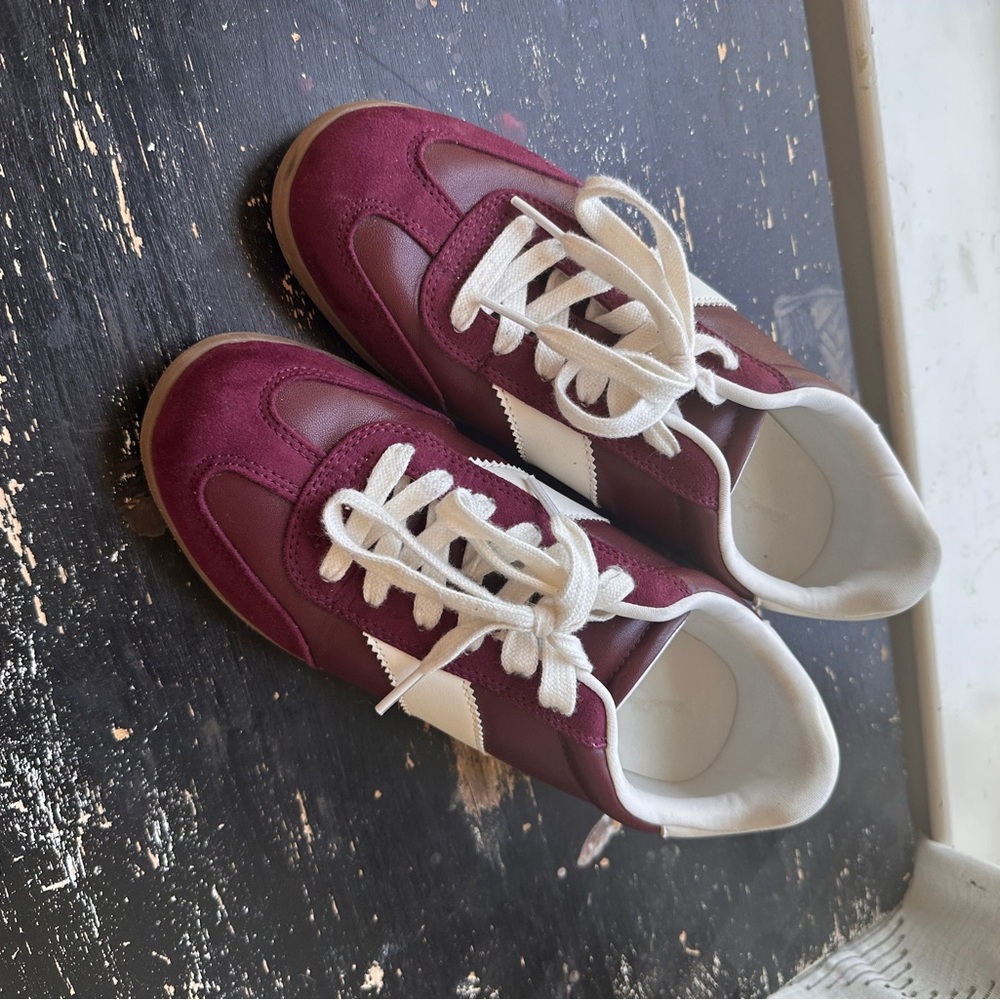 Burgundy and White Sneakers